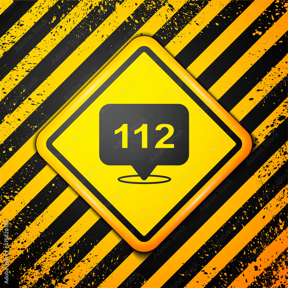 Black Telephone with emergency call 911 icon isolated on yellow background. Police, ambulance, fire department, call, phone. Warning sign. Vector Black Telephone with emergency call 911 icon isolated on yellow background. Police, ambulance, fire department, call, phone. Warning sign. Vector