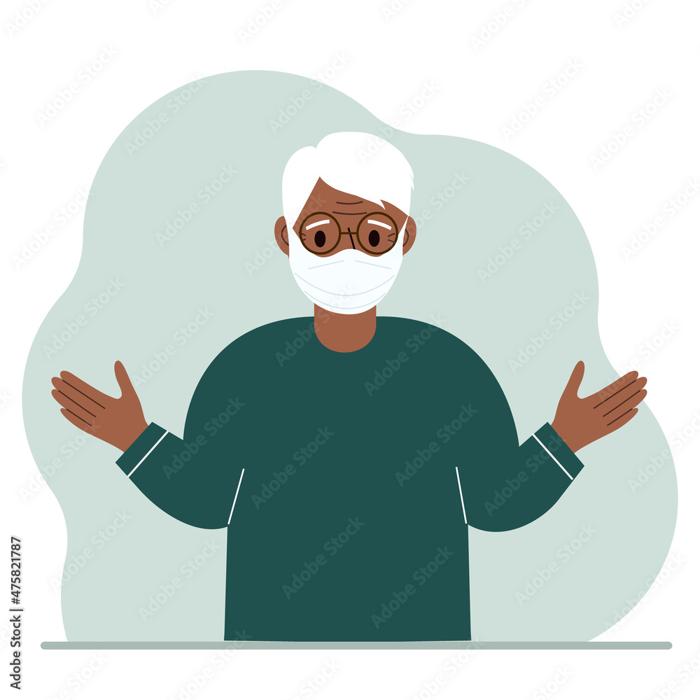 Grandfather in a protective medical face mask. The old man wears protection against viruses, urban air pollution, smog, vapors, and polluting gas emissions. Grandfather in a protective medical face mask. The old man wears protection against viruses, urban air pollution, smog, vapors, and polluting gas emissions.
