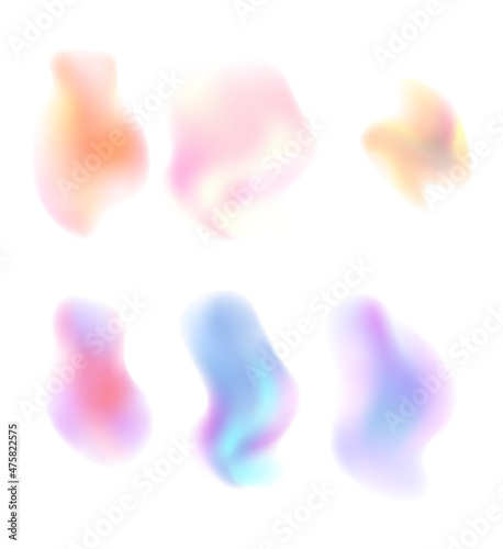 Vector set of neon blurry smokes. Paint drips. Template blobs for logos. Gentle stains