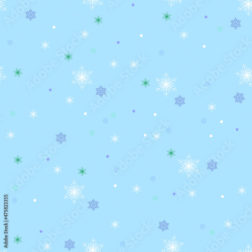 Snowflakes seamless pattern on blue background