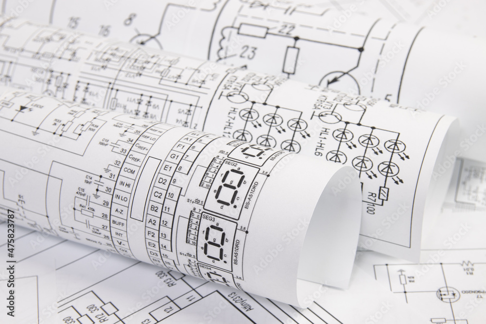 Electronics and Engineering. Printed drawings of electrical circuits. Science, technology and electronics. Electronics and Engineering. Printed drawings of electrical circuits. Science, technology and electronics.