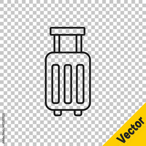 Black line Suitcase for travel icon isolated on transparent background. Traveling baggage sign. Travel luggage icon. Vector