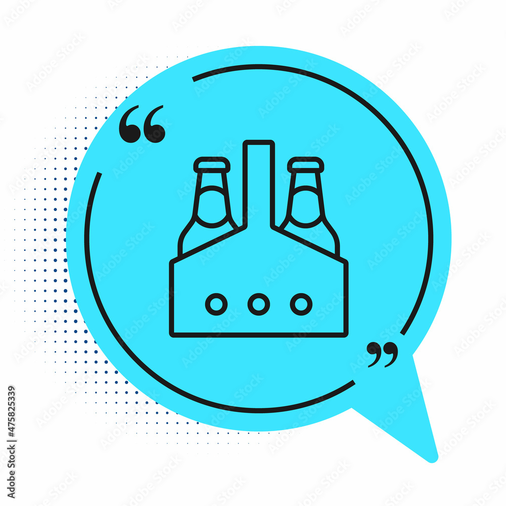 Black line Pack of beer bottles icon isolated on white background. Case crate beer box sign. Blue speech bubble symbol. Vector Black line Pack of beer bottles icon isolated on white background. Case crate beer box sign. Blue speech bubble symbol. Vector