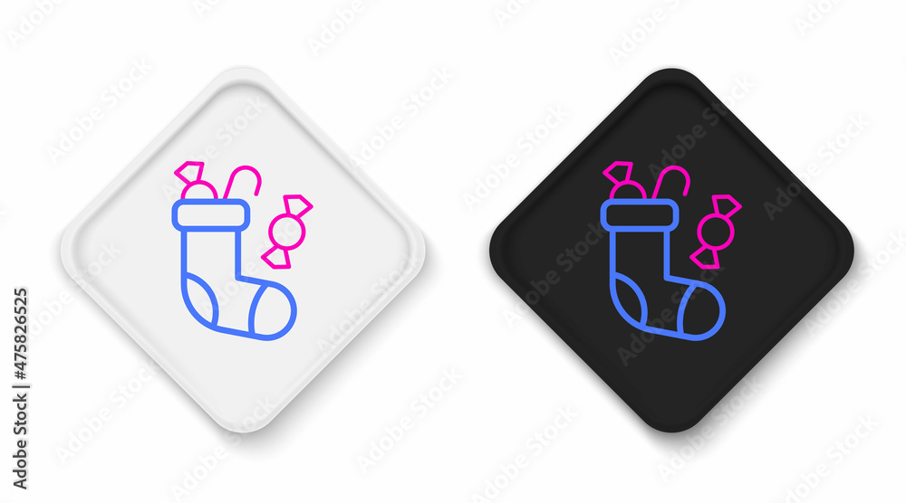 Line Christmas stocking icon isolated on white background. Merry Christmas and Happy New Year. Colorful outline concept. Vector