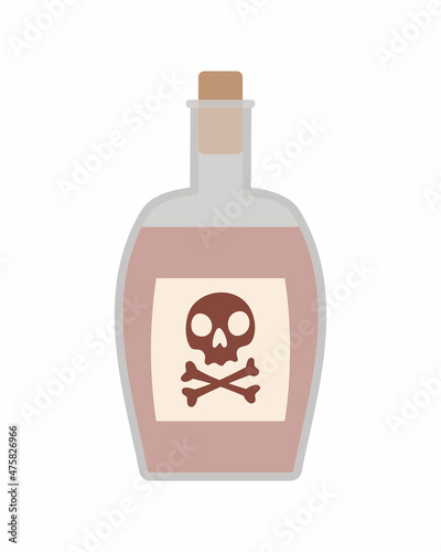 A glass bottle of rum or poison, a pirated drink. Vector illustration, icon in flat style.