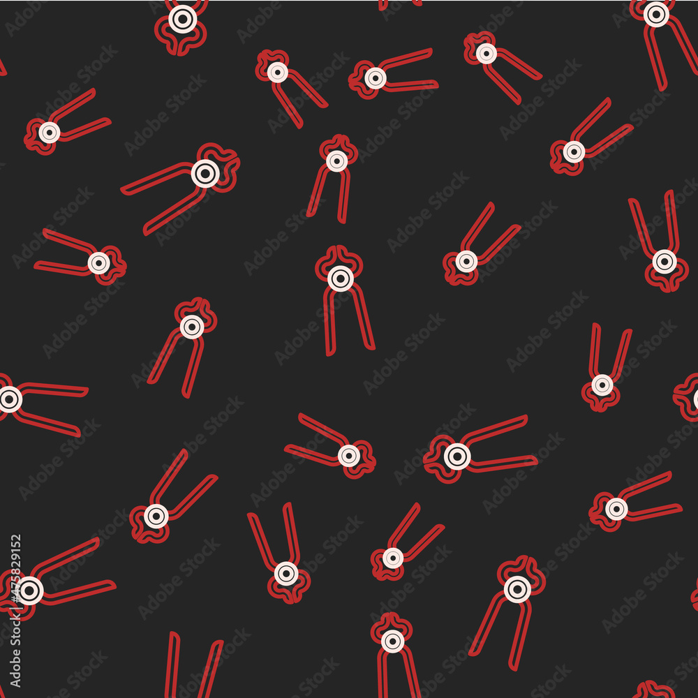 Line Blacksmith pliers tool icon isolated seamless pattern on black background. Vector Line Blacksmith pliers tool icon isolated seamless pattern on black background. Vector