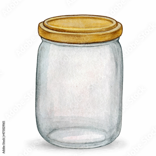 Watercolor hand drawn empty jar