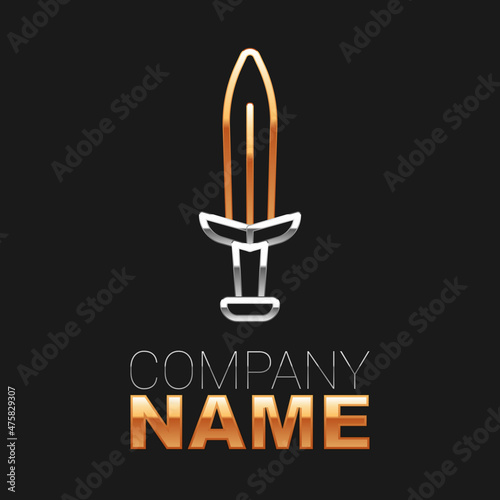 Line Medieval sword icon isolated on black background. Medieval weapon. Colorful outline concept. Vector