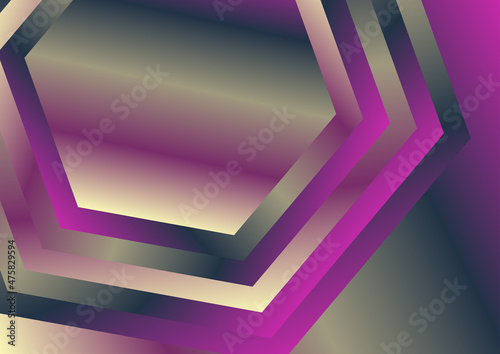 Abstract Grey Pink and Yellow Gradient Concentric Hexagon Shape Background