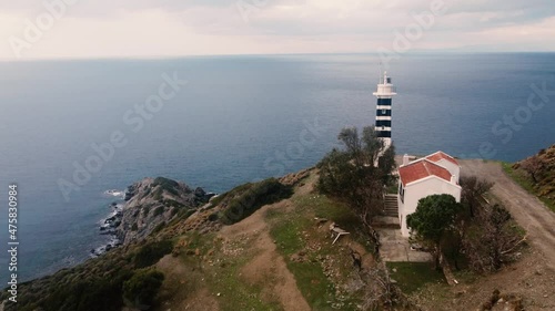 Sarpincik Lighthouse Drone Shooting Clear Blue Sea photo