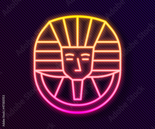 Glowing neon line Egyptian pharaoh icon isolated on black background. Vector