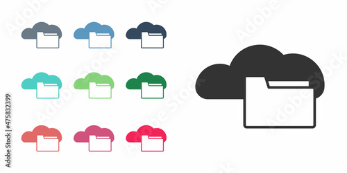 Black Cloud or online library icon isolated on white background. Internet education or distance training. Set icons colorful. Vector