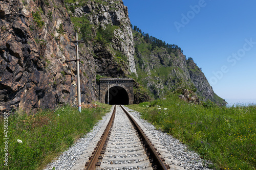 Circum-Baikal Railway. Old railroad tunnel number 36 on the railway. tunnel Khabartuy 3