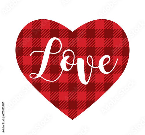 Heart shape with red buffalo plaid pattern. Love symbol with gingham checkered print.