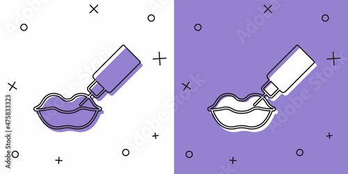 Set Lip augmentation icon isolated on white and purple background. Hyaluronic acid lips injection. Contour plastic. Vector