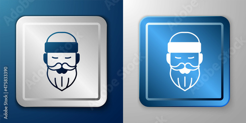 White Bearded lumberjack man icon isolated on blue and grey background. Silver and blue square button. Vector