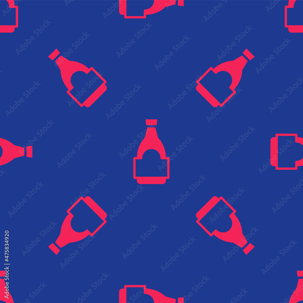 Red Soy sauce bottle icon isolated seamless pattern on blue background. Vector