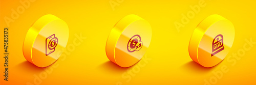 Set Isometric Online poker table game, Casino chips and Slot machine with jackpot icon. Vector