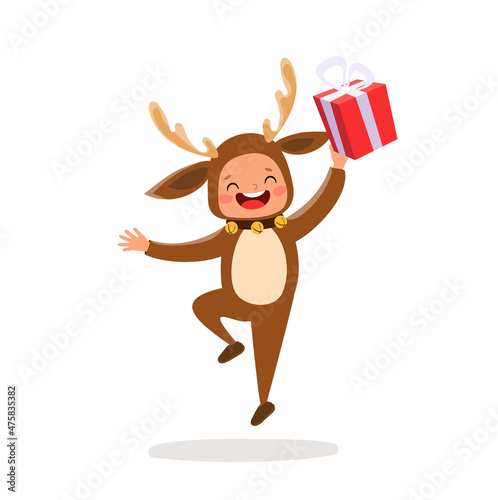 Vector flat boy in christmas reindeer costume xmas