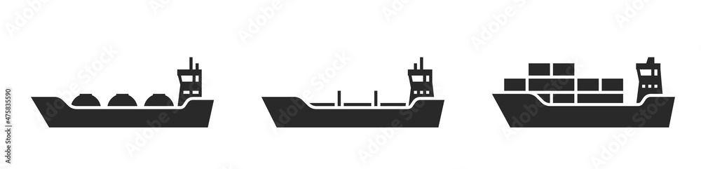 cargo ship icon set. sea transportation symbols. oil tanker and lng tanker - obrazy, fototapety, plakaty 