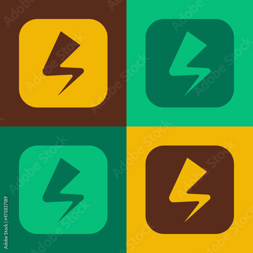 Pop art Lightning bolt icon isolated on color background. Flash sign. Charge flash icon. Thunder bolt. Lighting strike. Vector