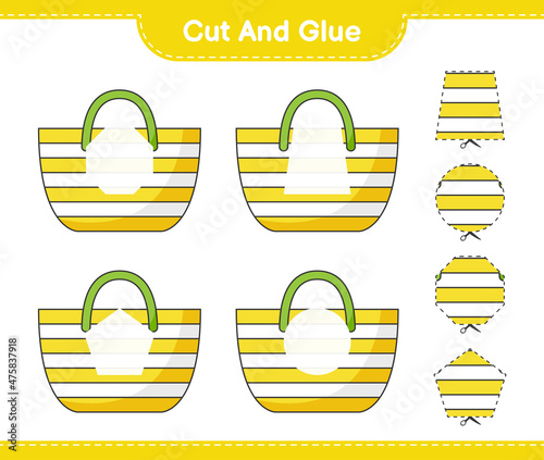 Cut and glue, cut parts of Beach Bag and glue them. Educational children game, printable worksheet, vector illustration