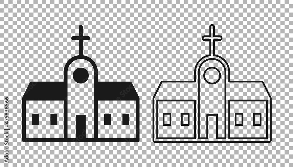 Black Church building icon isolated on transparent background. Christian Church. Religion of church. Vector