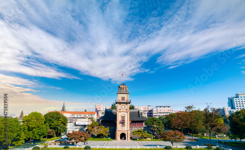 Urban environment of Nantong Bell Tower in Jiangsu province #475839584