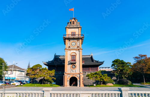 Urban environment of Nantong Bell Tower in Jiangsu province photo