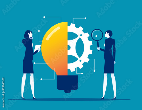 Imagination vision analysis and intervention research. Business innovation vector illustration