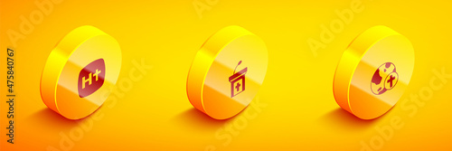 Set Isometric Christian cross, Church sermon tribune and with globe icon. Vector