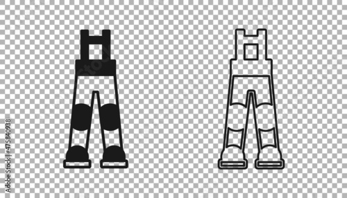 Black Fisherman rubber pants icon isolated on transparent background. Vector