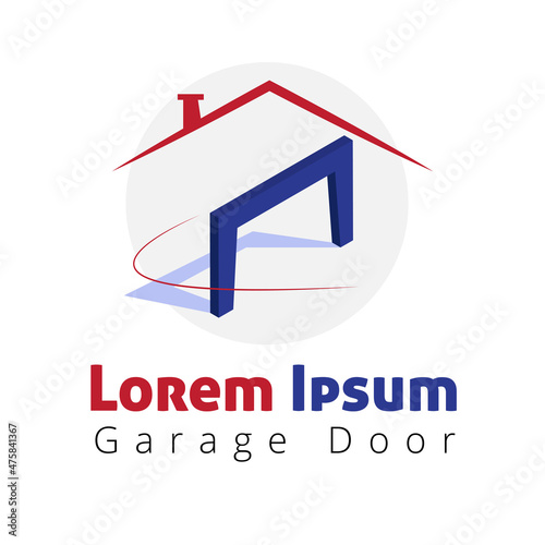 Residential house garage doors icon based logo vector illustration with dummy text for multi purpose use, white background.	