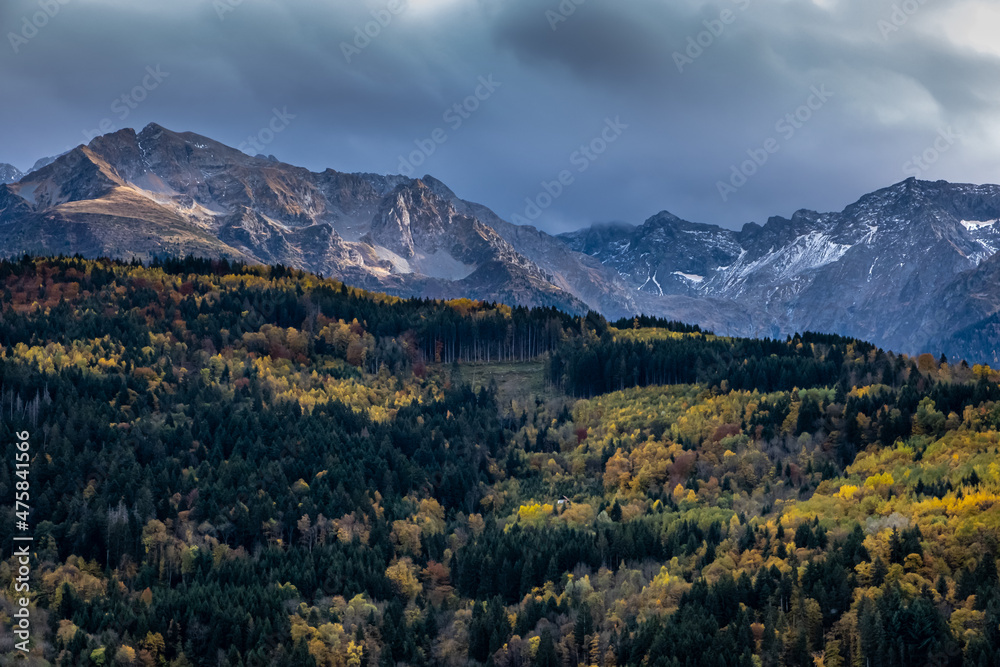 Landscape of the Belledonne mountains on a cloudy day