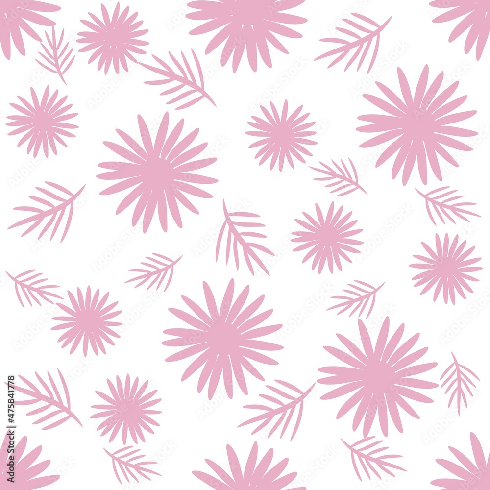 Seamless floral pattern with daisy flowers, pastel pink and white colors vector background