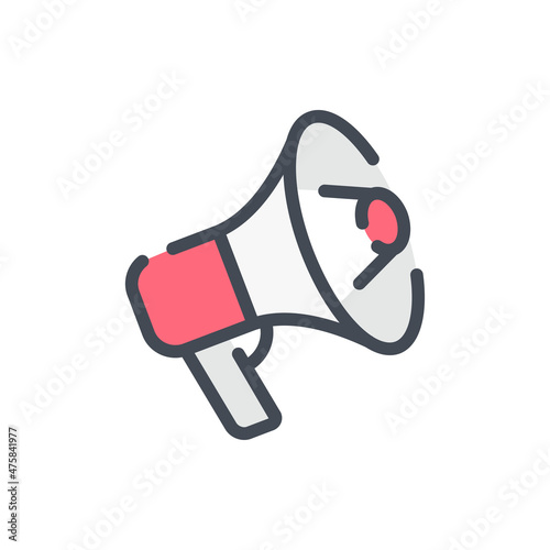 Speaker and Megaphone color line icon. Bullhorn and announcement vector outline colorful sign.