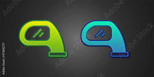 Green and blue Car mirror icon isolated on black background. Vector