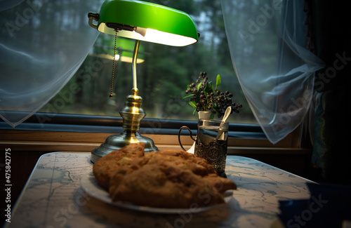 antique lamp in train, ruskeala express  photo