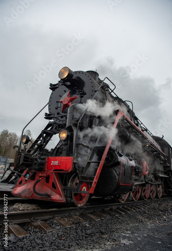 steam locomotive in the countryside, Ruskeala,Karelia,Russia