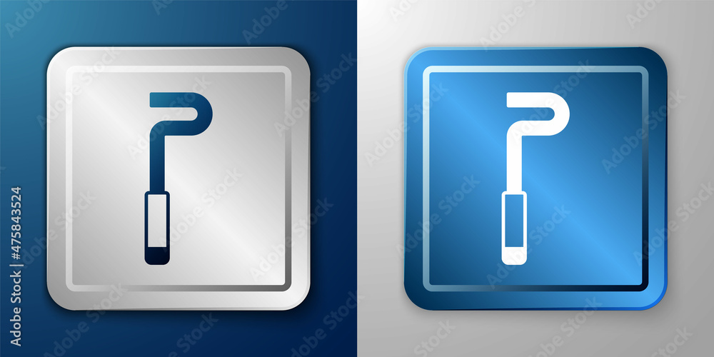 White Fire poker icon isolated on blue and grey background. Silver and blue square button. Vector White Fire poker icon isolated on blue and grey background. Silver and blue square button. Vector