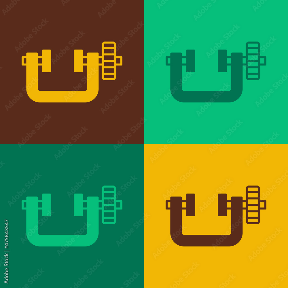 Pop art Clamp and screw tool icon isolated on color background. Locksmith tool. Vector