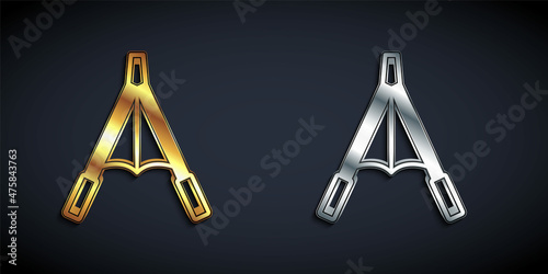 Gold and silver Air blower bellows icon isolated on black background. Long shadow style. Vector