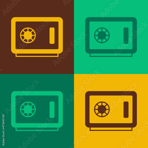 Pop art Safe icon isolated on color background. The door safe a bank vault with a combination lock. Reliable Data Protection. Vector