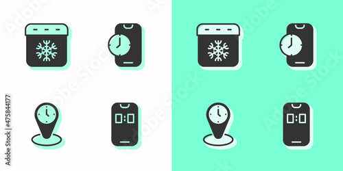 Set Alarm clock app mobile, Calendar winter, Time zone clocks and icon. Vector