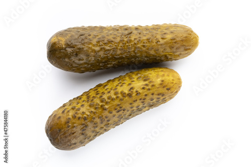 Pickled cucumbers isolated on white.