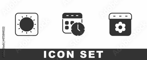 Set Sun, Calendar and clock and spring icon. Vector