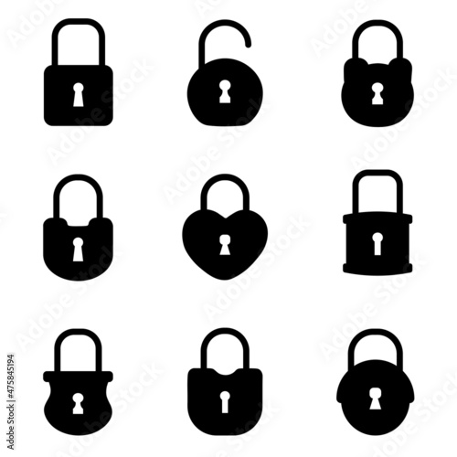 Set of locks on white background. Variety locks in flat style.