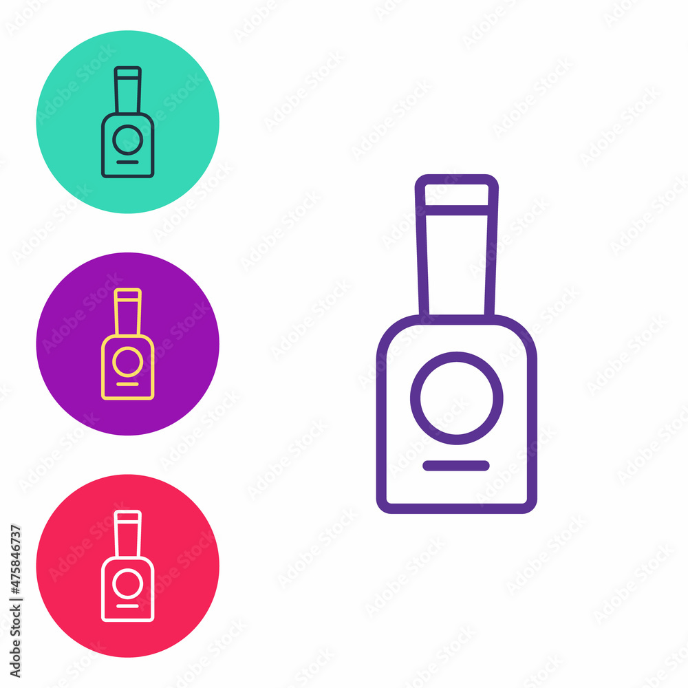 Set line Bottle of nail polish icon isolated on white background. Set icons colorful. Vector Set line Bottle of nail polish icon isolated on white background. Set icons colorful. Vector