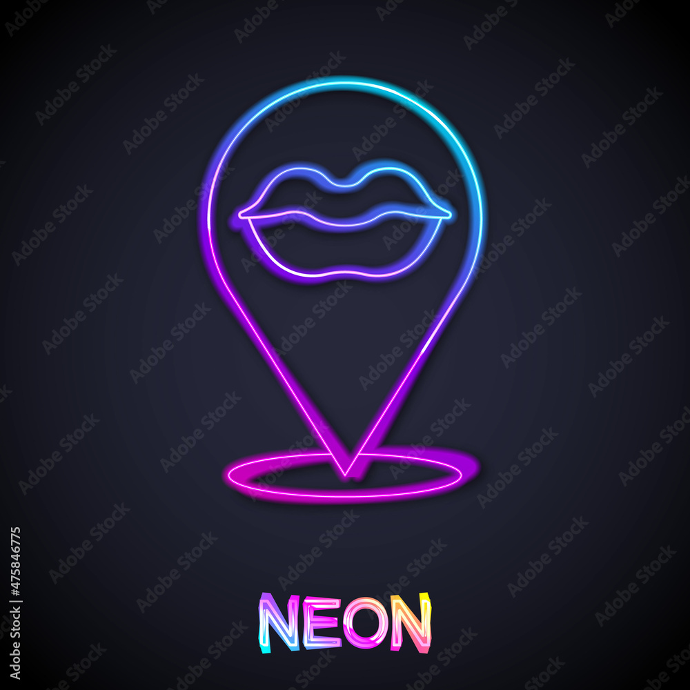 Glowing neon line Smiling lips icon isolated on black background. Smile symbol. Vector Glowing neon line Smiling lips icon isolated on black background. Smile symbol. Vector