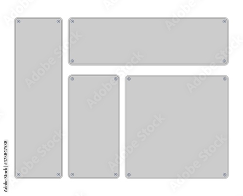 Empty plate for your text isolated on white background. Realistic metal plate banner. Blank board with place for text. Vector illustration.